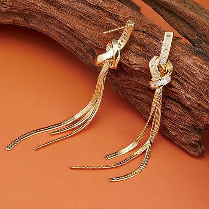 Bohemian Tassel Zircon Earrings Gold Plated