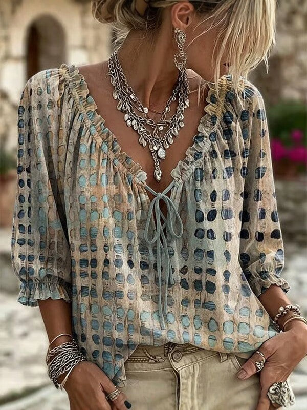 Bohemian V-Neck Linen Shirt for Women