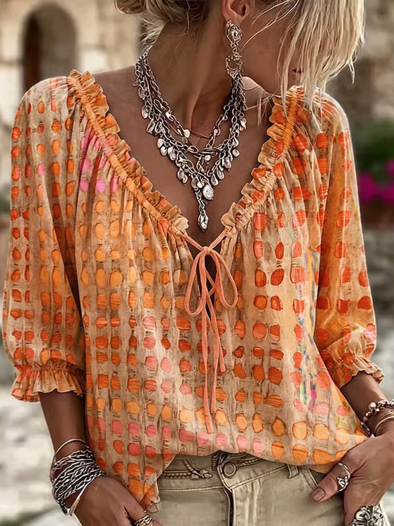 Bohemian V-Neck Linen Shirt for Women