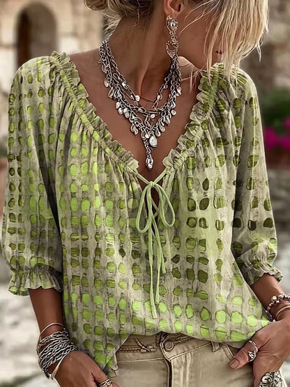 Bohemian V-Neck Linen Shirt for Women