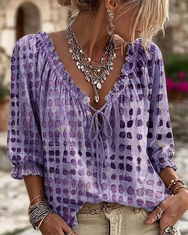 Bohemian V-Neck Linen Shirt for Women
