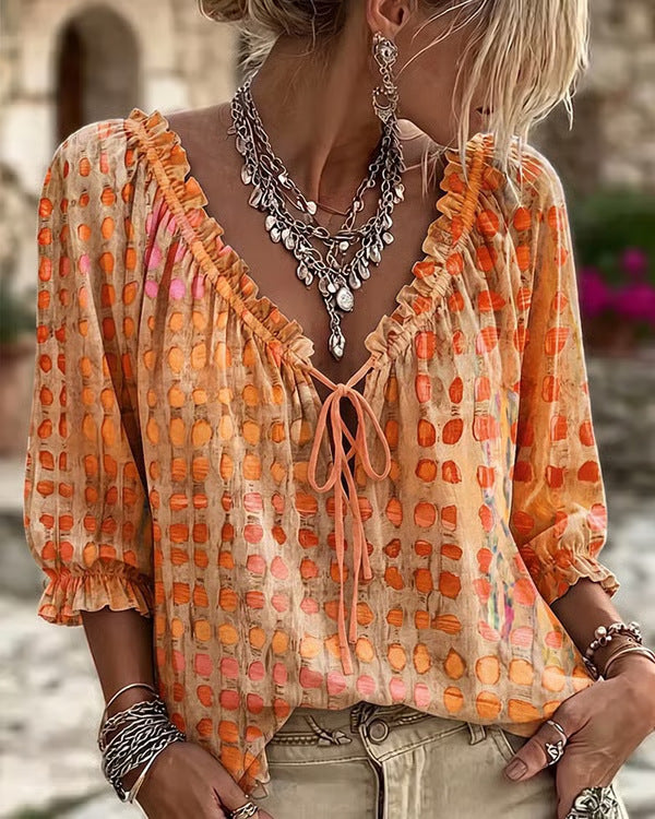 Bohemian V-Neck Linen Shirt for Women