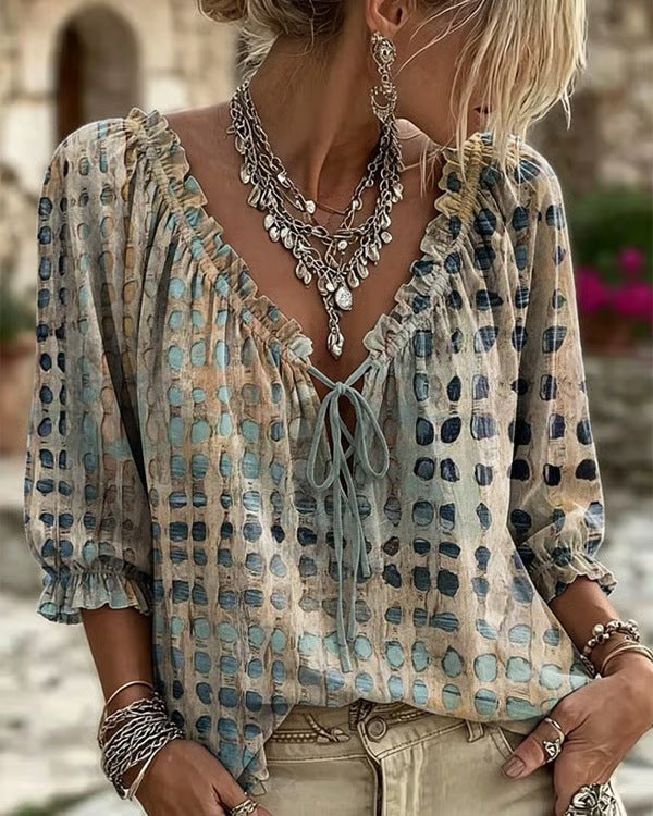 Bohemian V-Neck Linen Shirt for Women
