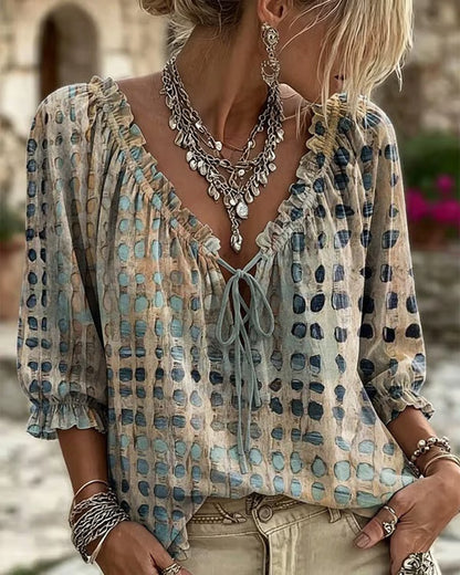 Bohemian V-Neck Linen Shirt for Women