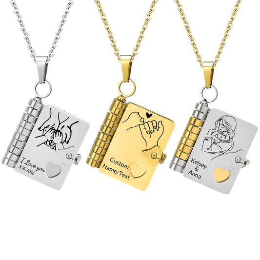 Book Pendant Stainless Steel Necklace