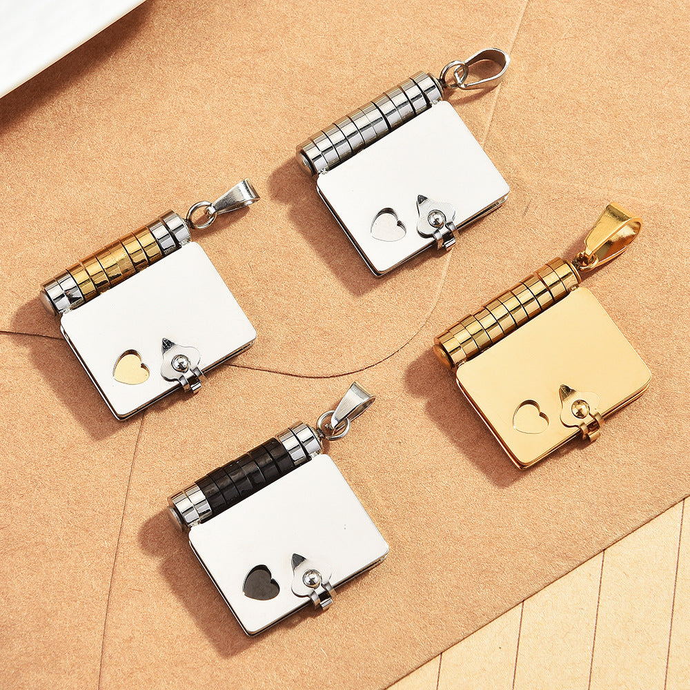 Book Shape Engraved Stainless Steel Necklace