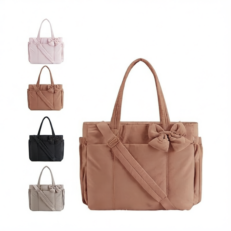 Bow Design Cotton Tote Bag with Embroidered Pattern