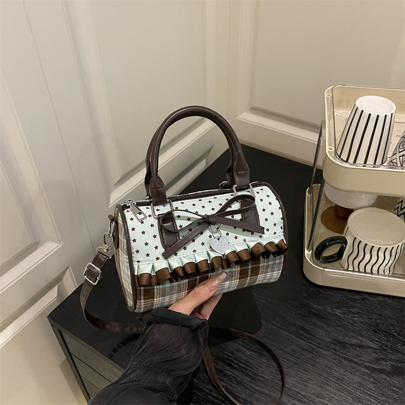 Bow Design Plaid Canvas Handbag