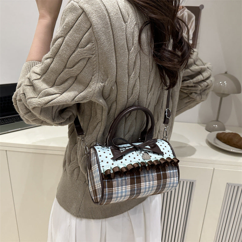 Bow Design Plaid Canvas Handbag