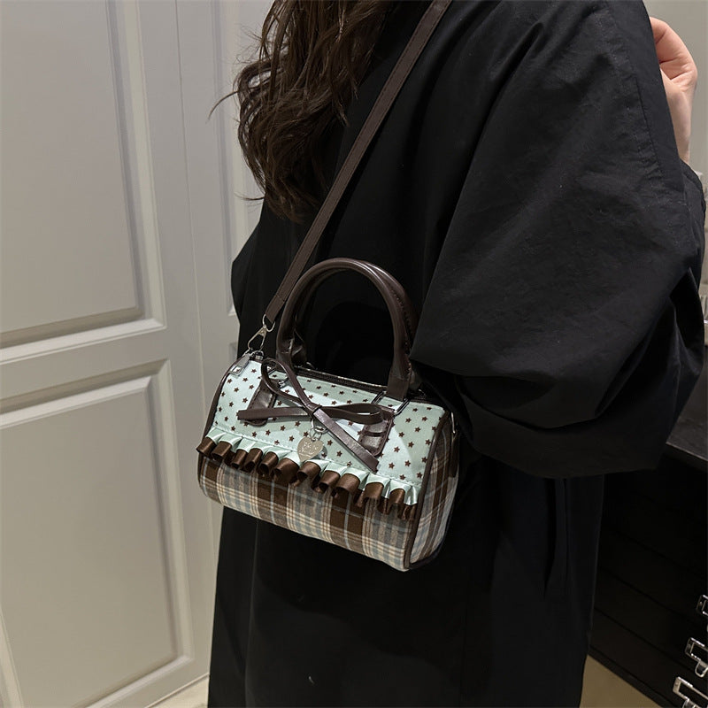Bow Design Plaid Canvas Handbag