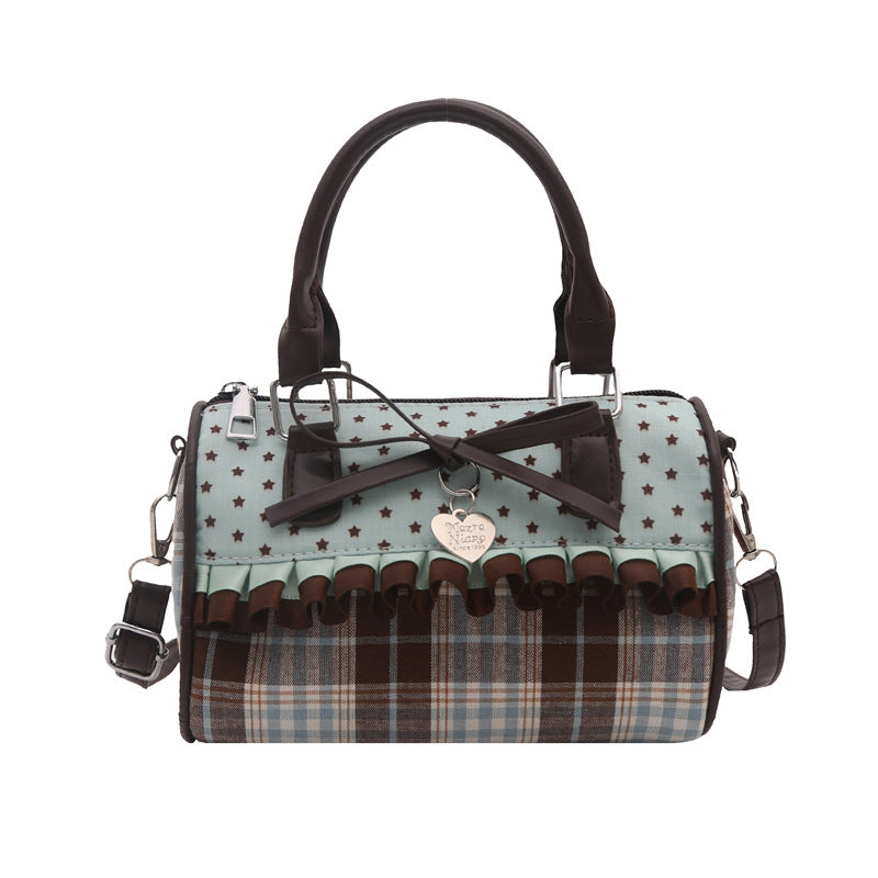 Bow Design Plaid Canvas Handbag