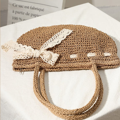 Bow Design Woven Straw Shoulder Bag