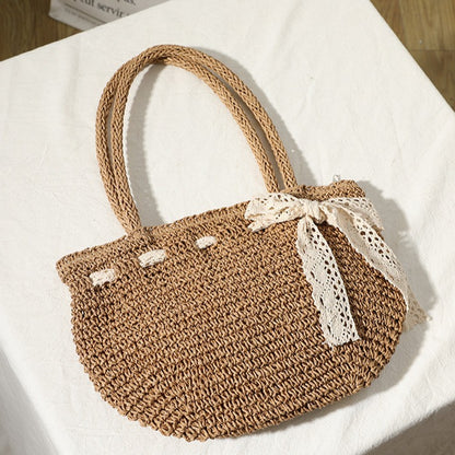 Bow Design Woven Straw Shoulder Bag