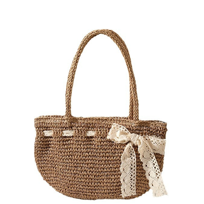 Bow Design Woven Straw Shoulder Bag