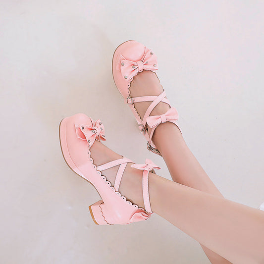 Bow Detail Chunky Heel Womens Shoes