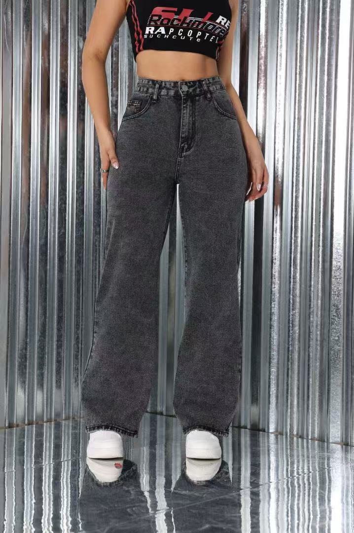 Bow-embroidered loose casual jeans