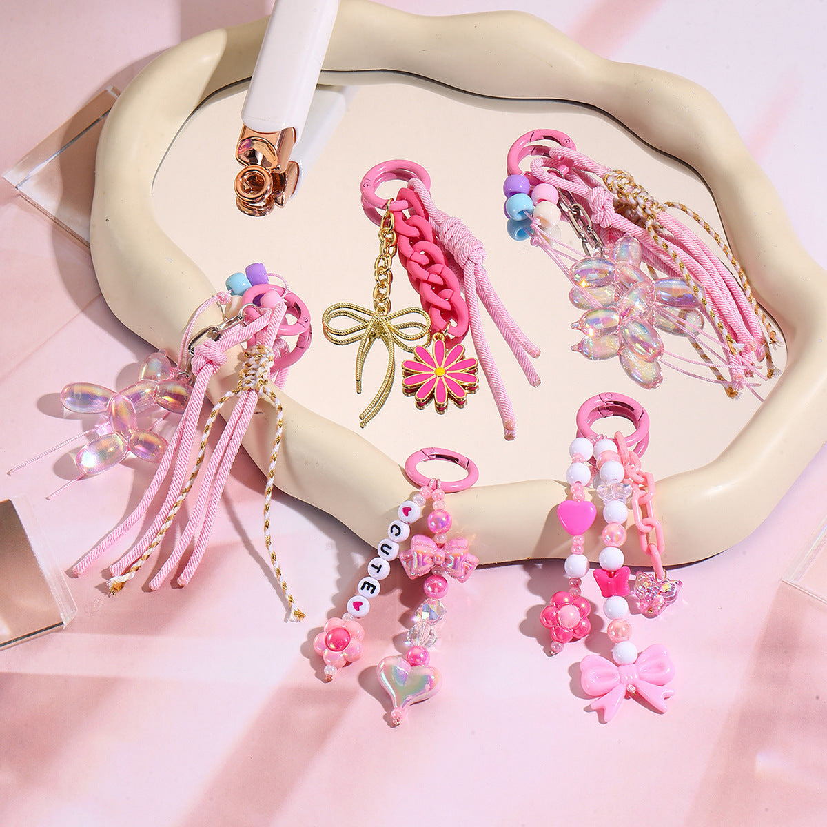 Bow Letter Beaded Keychain Pendant