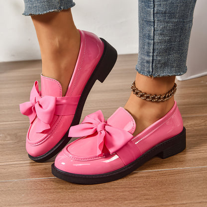Bow-tie little leather shoes