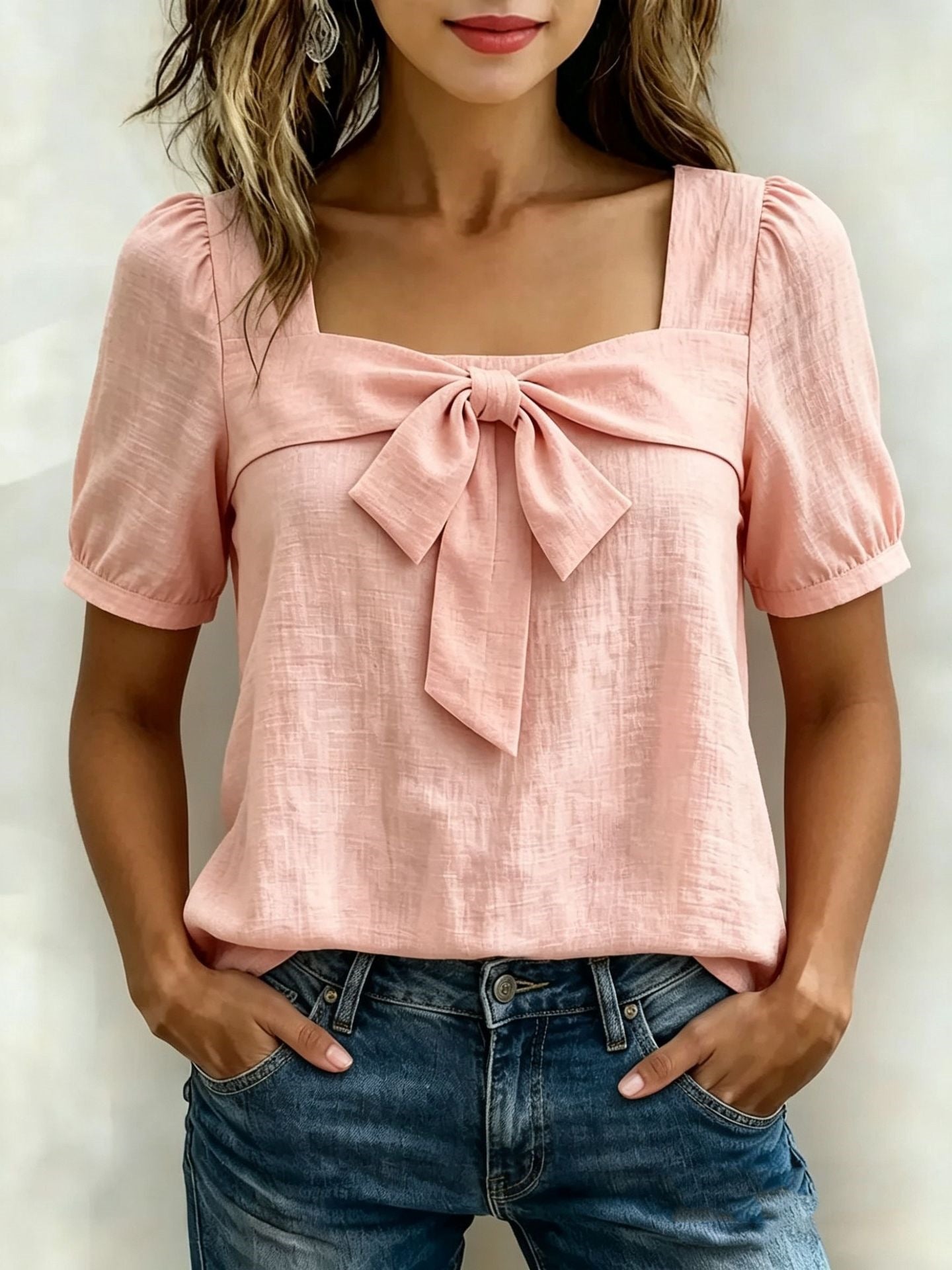 Bow-tie short-sleeve top