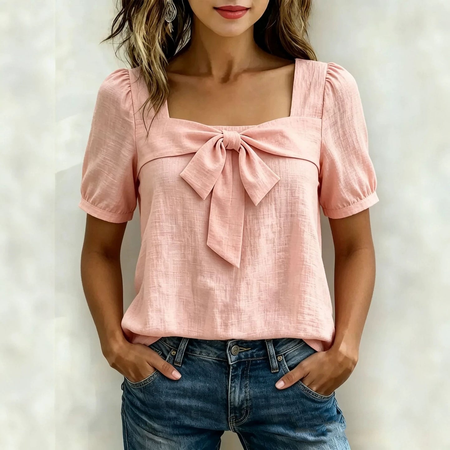Bow-tie short-sleeve top