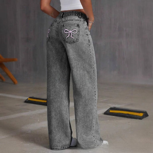 Bows embroidered jeans for men and women