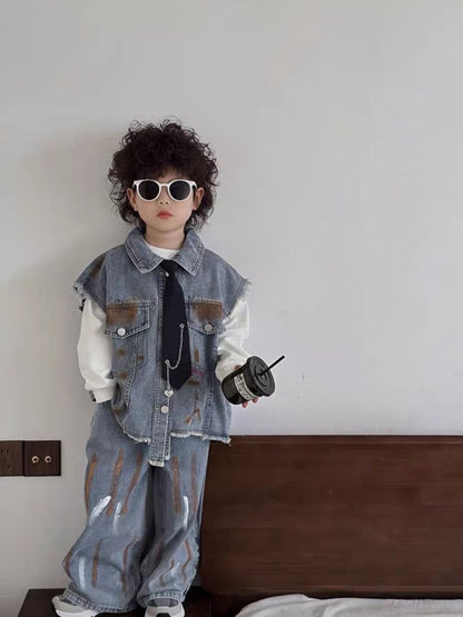 Boy's Denim Vest Set