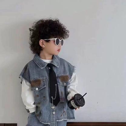 Boy's Denim Vest Set