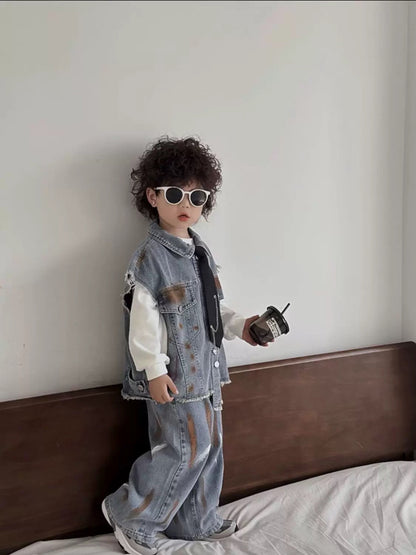 Boy's Denim Vest Set
