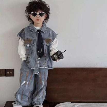 Boy's Denim Vest Set