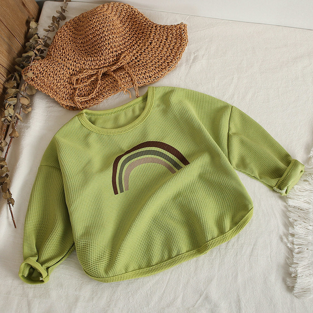 Boys and Girls Baby Spring and Autumn Waffle Knit Sweatshirt