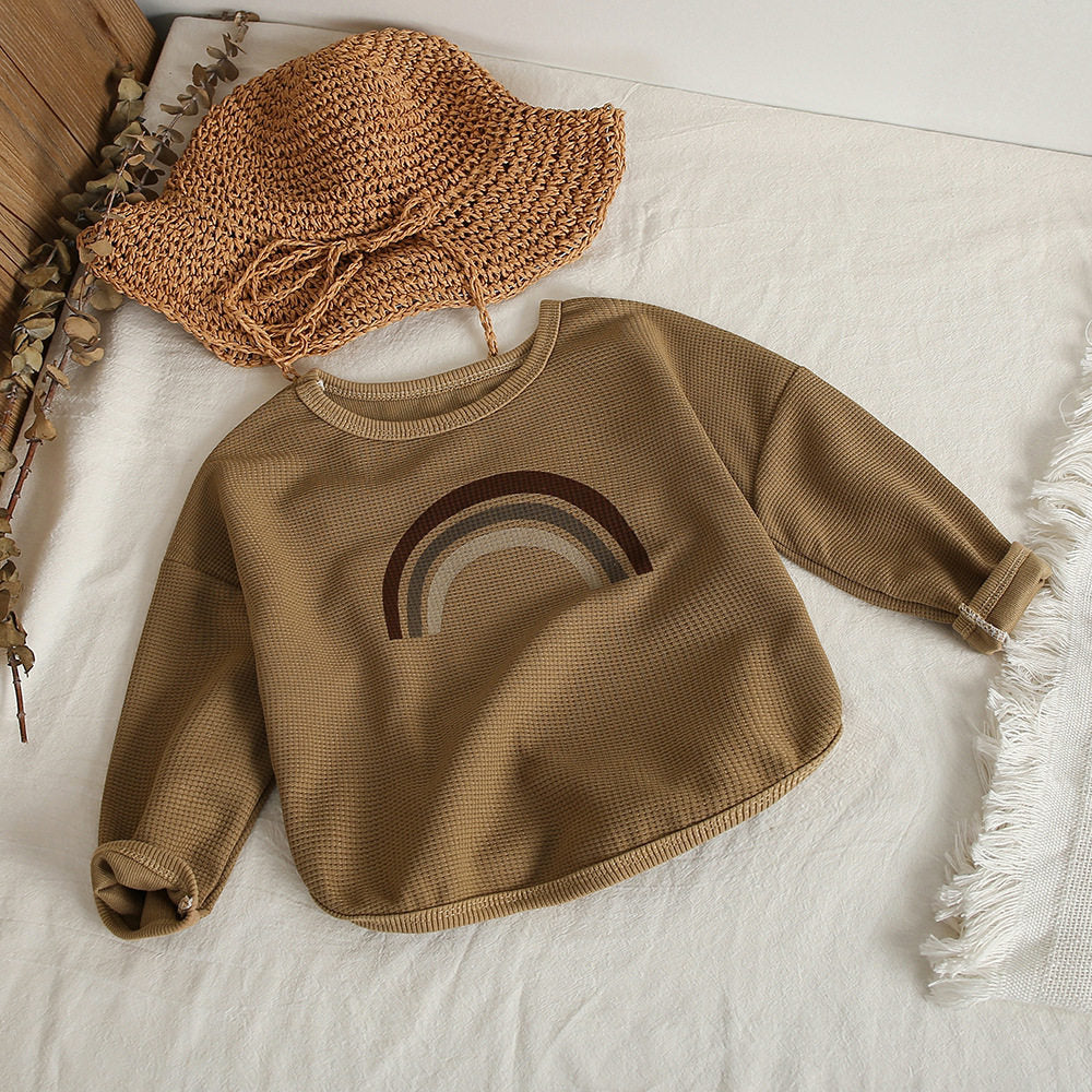 Boys and Girls Baby Spring and Autumn Waffle Knit Sweatshirt