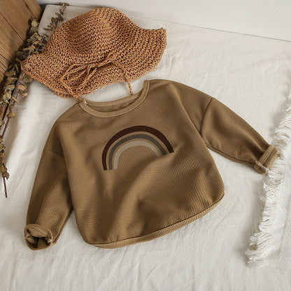 Boys and Girls Baby Spring and Autumn Waffle Knit Sweatshirt