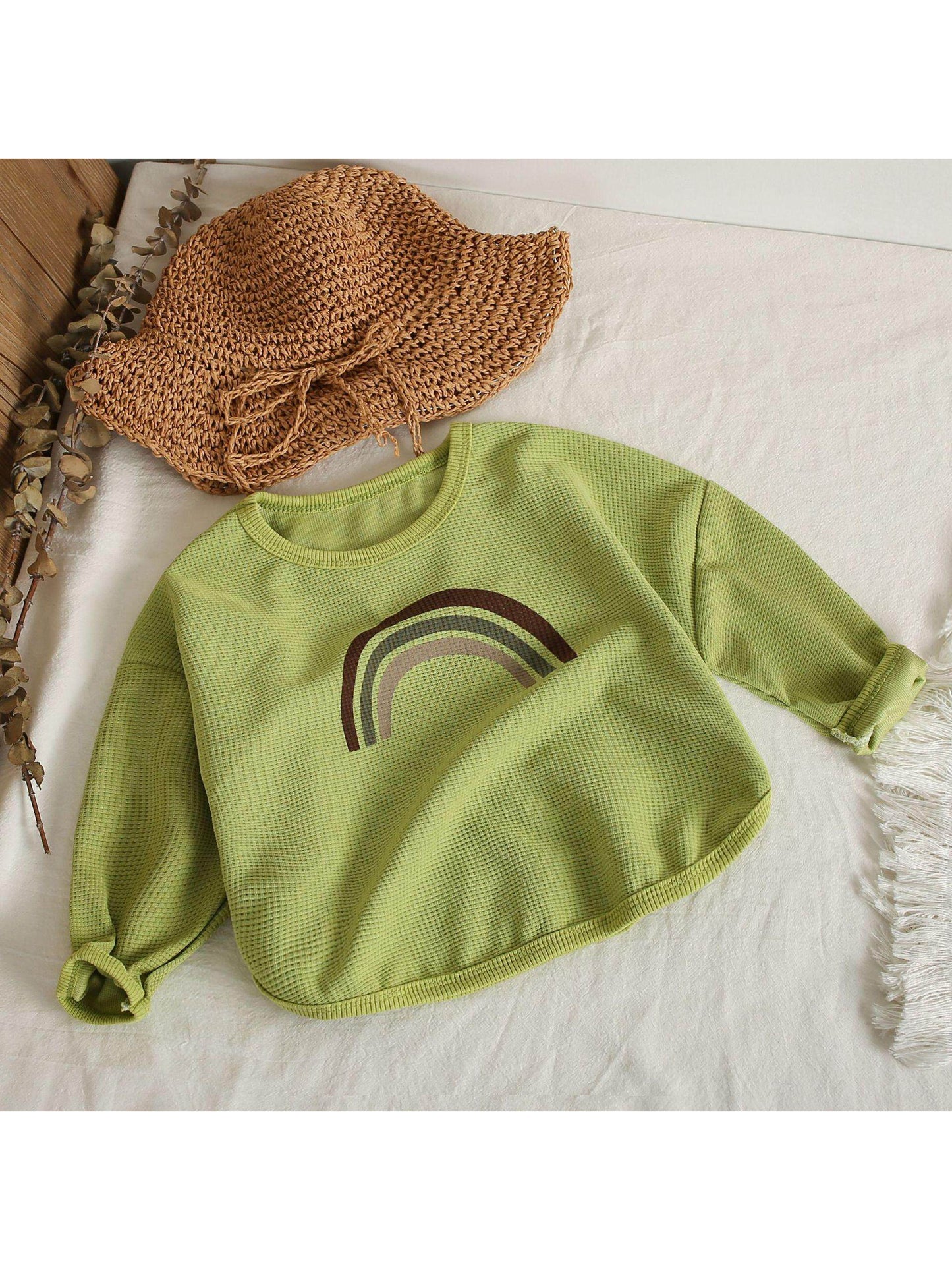 Boys and Girls Baby Spring and Autumn Waffle Knit Sweatshirt