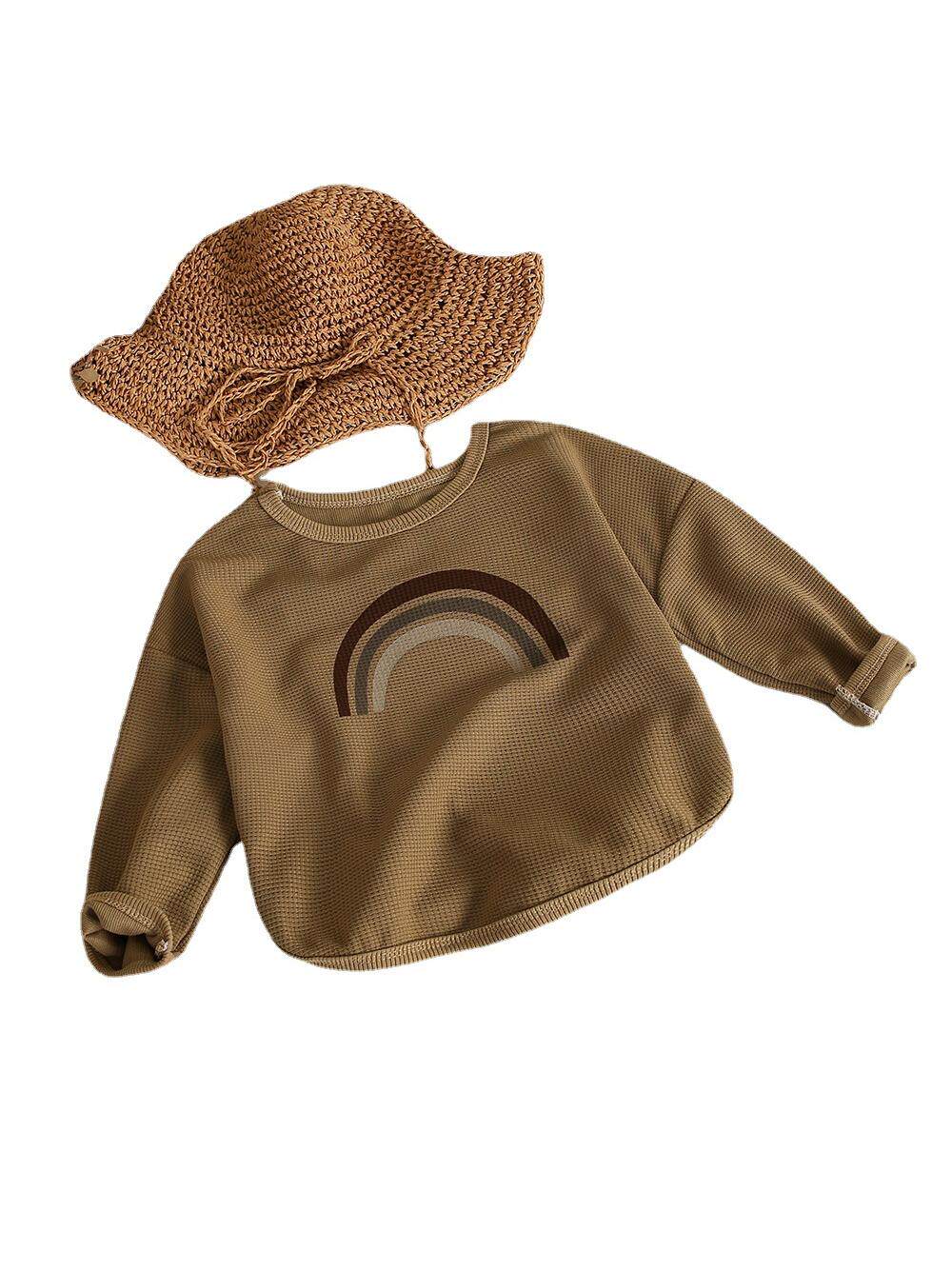 Boys and Girls Baby Spring and Autumn Waffle Knit Sweatshirt