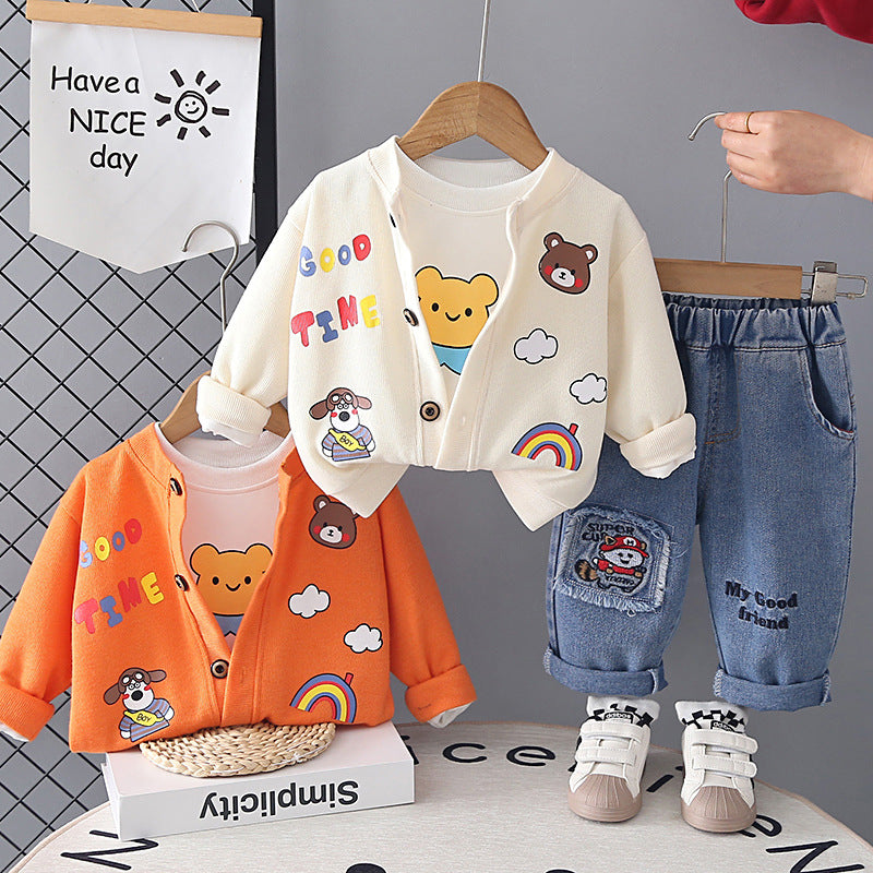 Boys Bear Cardigan Three-Piece