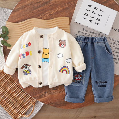 Boys Bear Cardigan Three-Piece