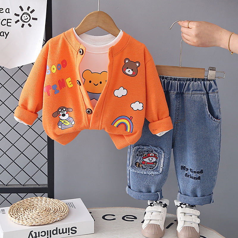Boys Bear Cardigan Three-Piece