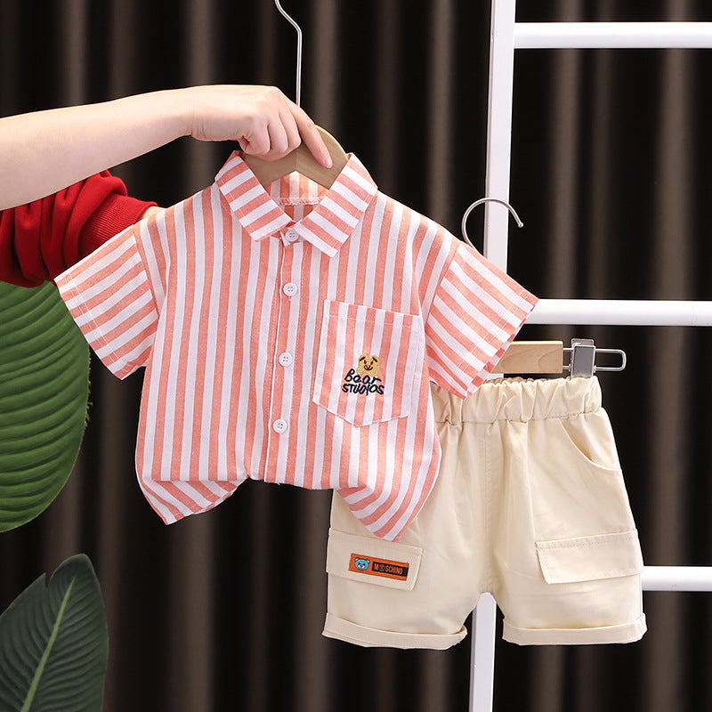 Boys Cartoon Cotton Shirt Shorts Set