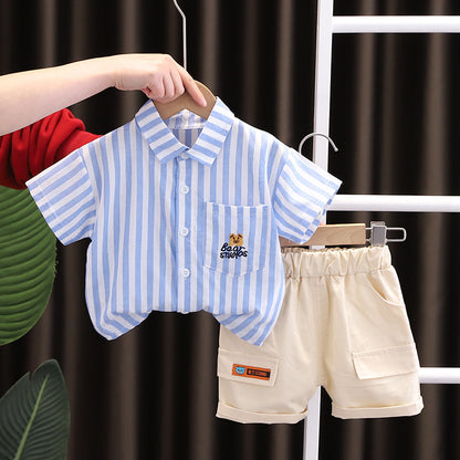 Boys Cartoon Cotton Shirt Shorts Set