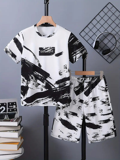 Boys Cartoon Skull Bear Short-sleeved T-shirt Shorts