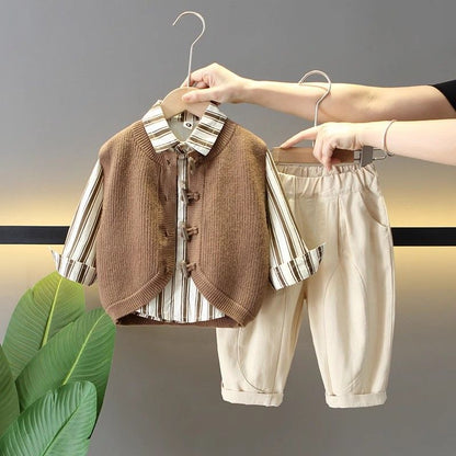 Boys Corduroy Sweater Vest Three-Piece Set
