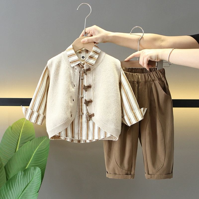 Boys Corduroy Sweater Vest Three-Piece Set