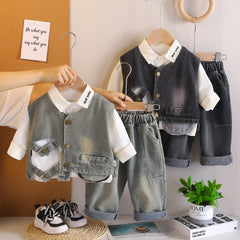 Cool denim vest three-piece set light blue