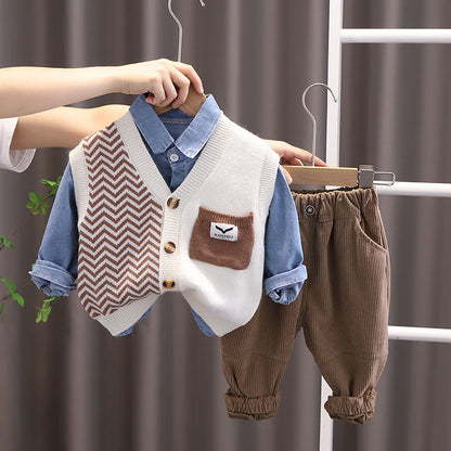 Boys Cotton Sweater Vest Three-Piece Set