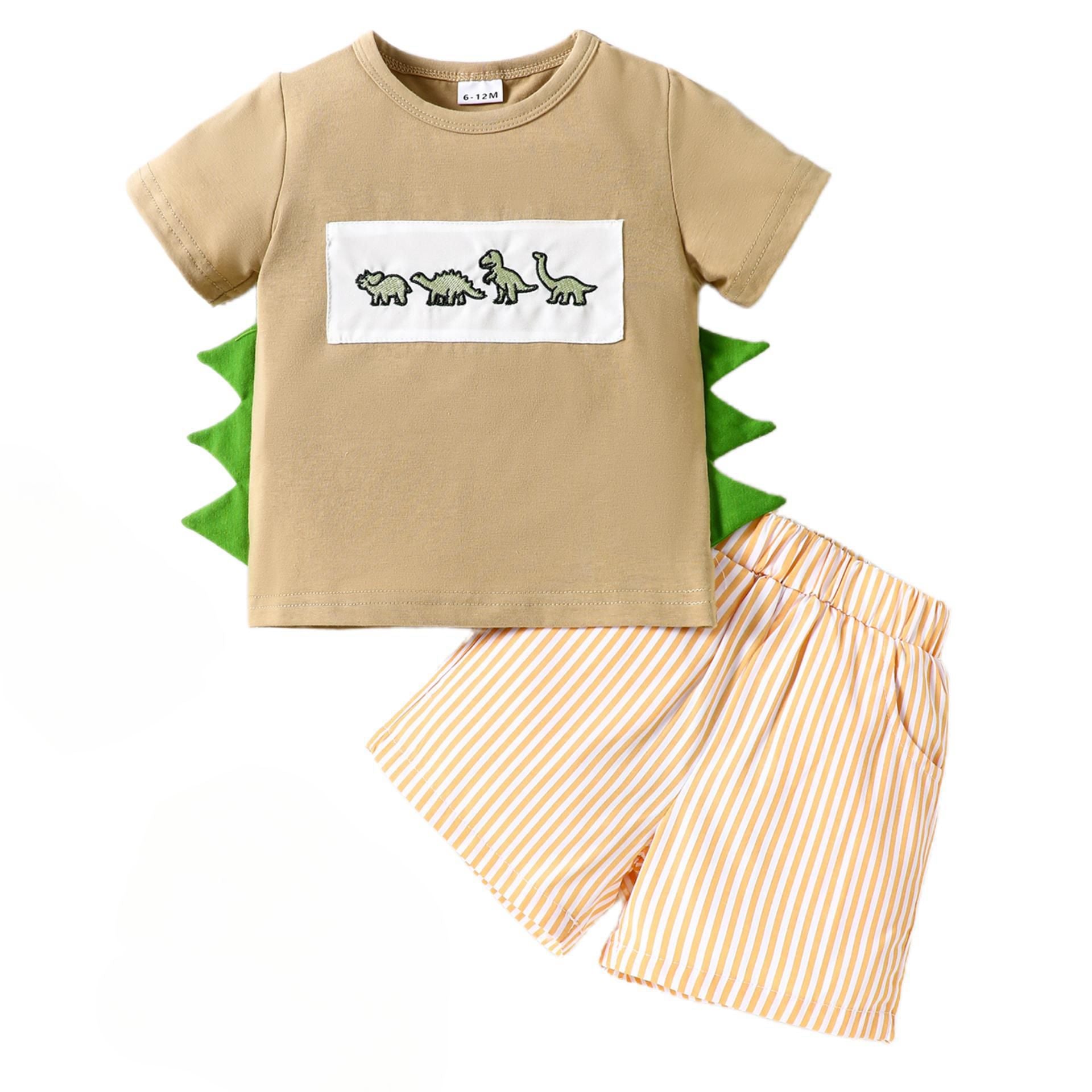 Boys Dinosaur Embroidered T-Shirt and Shorts Set