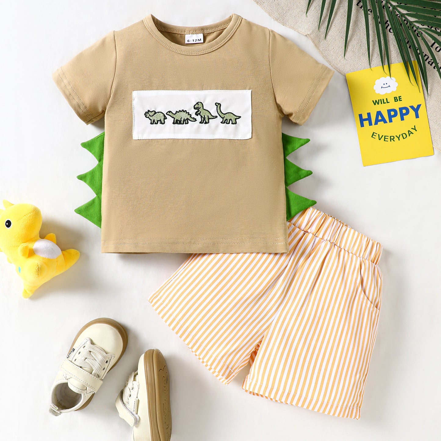 Boys Dinosaur Embroidered T-Shirt and Shorts Set