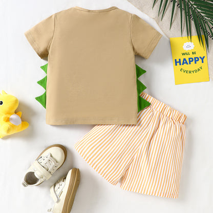 Boys Dinosaur Embroidered T-Shirt and Shorts Set