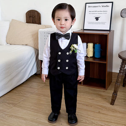 Boys Formal Suit Set with Bow Tie and Corsage