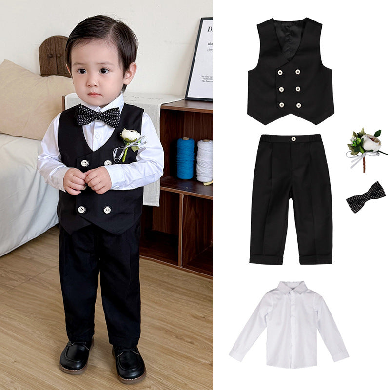 Boys Formal Suit Set with Bow Tie and Corsage