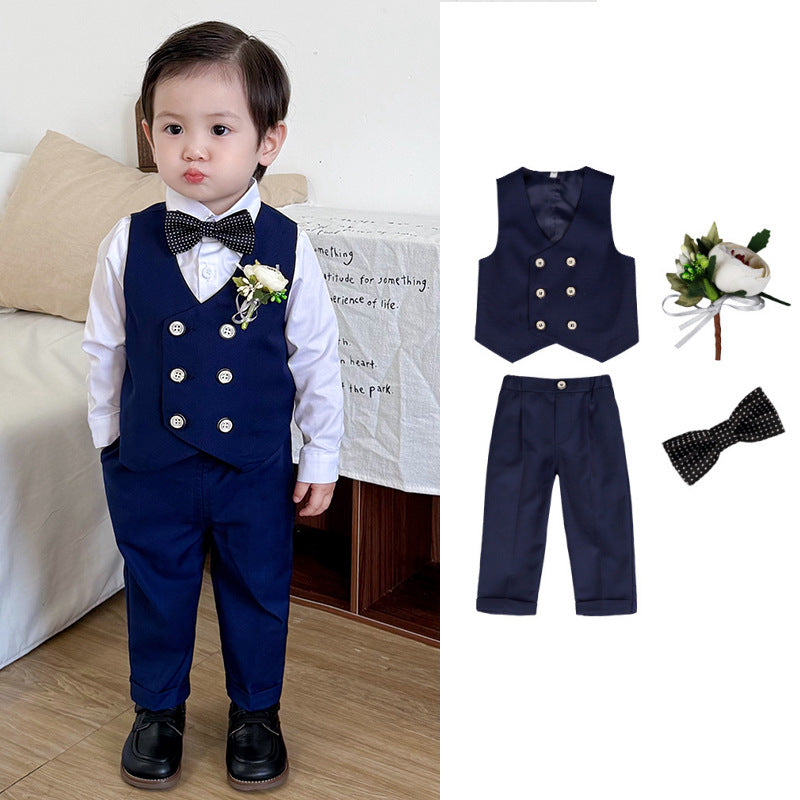 Boys Formal Suit Set with Bow Tie and Corsage
